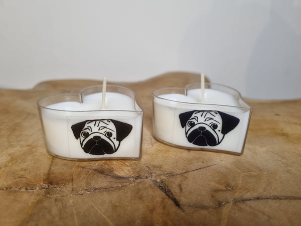 Hjerteformet rapsvoks lys med mops