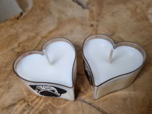 Hjerteformet rapsvoks lys med mops