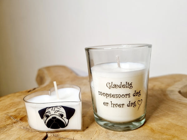 Hjerteformet rapsvoks lys med mops